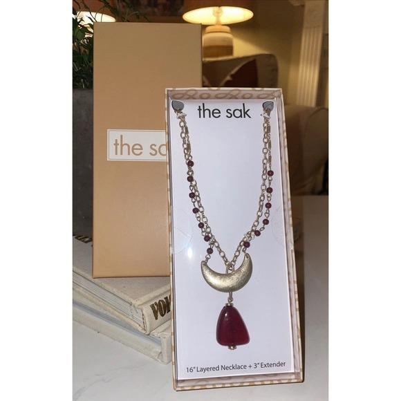 The Sak Layered Necklace Gold Tone Red Beads Pendant 16" + 3" Extender - Picture 1 of 3